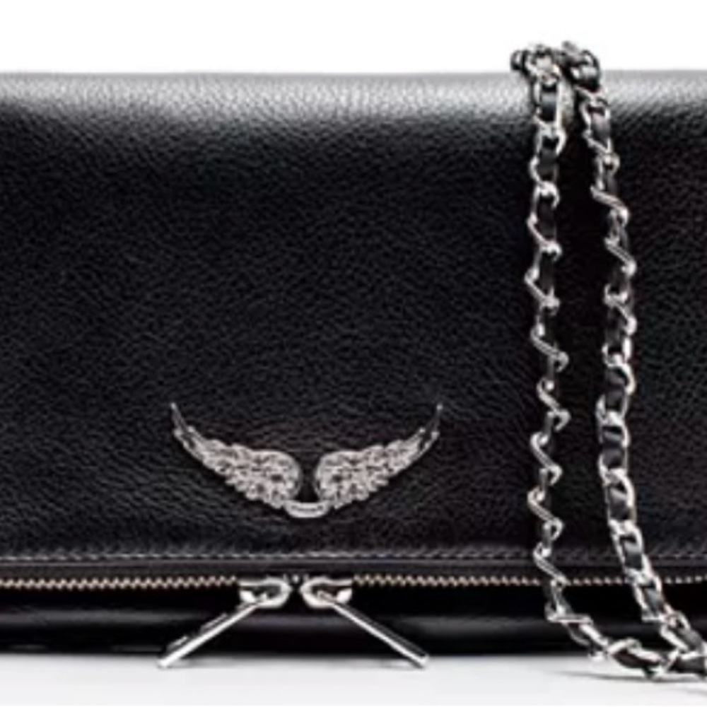 Zadig & Voltaire Rock Black Clutch with Metallic Wing Emblem